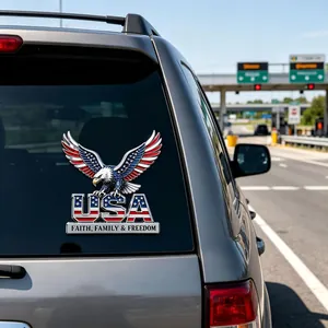 Autocollant de voiture en métal aigle USA avec devise Faith Family Freedom sur vitre de voiture