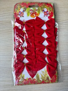 Pack of 12 vibrant red velvet Christmas bows for festive DIY tree and wreath decorations