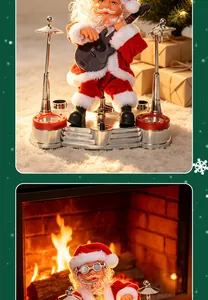 Jouet Père Noël électrique animé jouant de la guitare et de la batterie sur scène festive