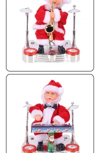 Vue détaillée de jouets électriques de Père Noël jouant du saxophone et du clavier