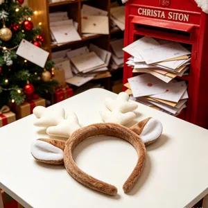 Diadema de astas de reno de felpa con orejas para decoraciones festivas de Navidad