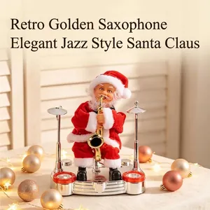 Jouet électrique du Père Noël jouant du saxophone sur scène pour décoration de Noël