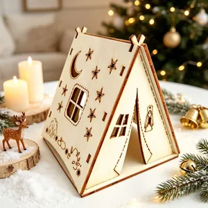 DIY Χριστουγεννιάτικη Ξύλινη Διακόσμηση Σκηνή Αστέρι Φεγγάρι Κοίλο Ξύλο Ζωγραφισμένο Κηροπήγιο Λάμπα Χριστουγεννιάτικο Διακοσμητικό