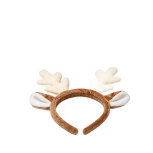 Diadema de felpa con astas de reno de Navidad y orejas blancas para disfraces de fiesta real