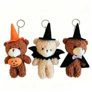 Portachiavi orsetti in peluche di Halloween con cappelli da strega e zucca