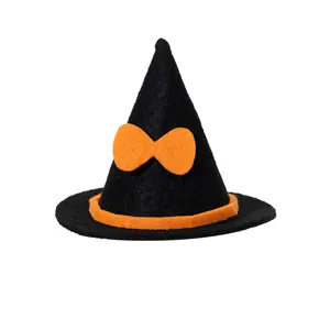 Adorable mini black felt witch hat with orange bow for Halloween DIY decoration and craft