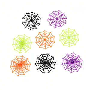 Assorted colorful Halloween plastic mini spider web decorations for DIY handmade crafts