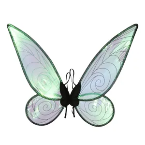 Sparkling iridescent fairy wings with green glitter trim for kids' party performance