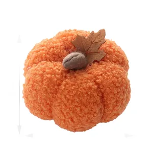 Textured bouclé plush orange pumpkin decoration for Harvest Festival and Halloween