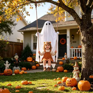 Outdoor Halloween ghost swing hanging decoration with glowing features for yard display