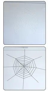Vista detallada de grandes telarañas de felpa blancas y negras para decorar Halloween