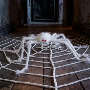 Decoración de Araña de Peluche Gigante de Halloween Juego de Telaraña Realista para Fiesta de Casa Embrujada Interior Exterior