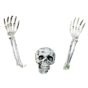 Realistisches Halloween-Skelett-Schädel- und Arme-Set für die Gartendekoration
