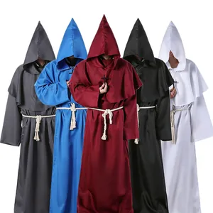 Medieval priest monk robes for Halloween cosplay in five colors with cross necklace