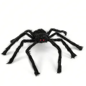 Gran araña negra peluda realista con ojos rojos para decoración de fiestas de Halloween