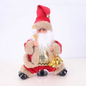 Electric Santa Claus doll ornament with golden bells and scepter for Christmas decoration