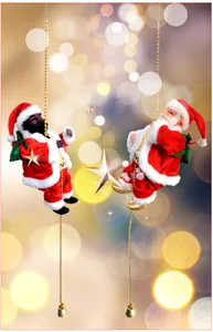 Electric climbing Santa Claus toys on gold bead chains for festive Christmas window decorations