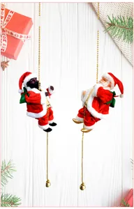 Electric climbing Santa Claus figures on gold bead chains for festive Christmas decor