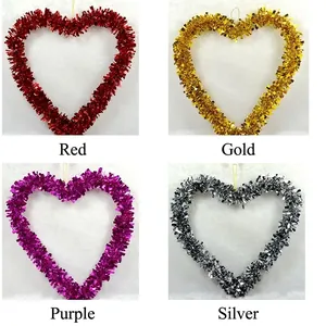 Couronne de Noël en Forme de Cœur Guirlande Métallique Pour Décoration de Vitrine de Fête Rouge Or Argent Violet Ornement à Suspendre