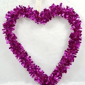 Couronne de Noël en forme de cœur violet de 35 cm pour décoration de vitrine festive