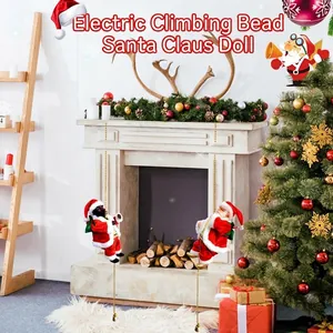 Electric Climbing Bead Santa Claus Christmas Ornament Musical Animated Santa Claus Figurine For Home Window Party Decor