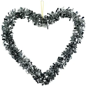 Couronne de Noël en forme de cœur argenté pour décoration de fenêtre et murale, 35 cm