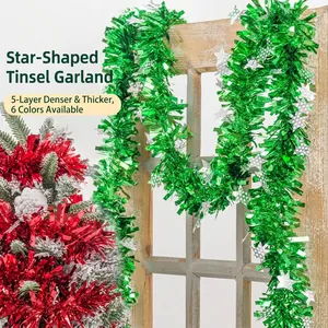 Metallic Luster Christmas Tinsel Garland Star Shaped Thickened Encryption Ribbon Decoration Garland For Christmas Tree Party Decoration