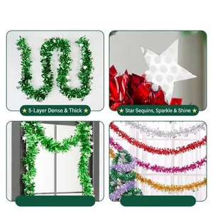 Christmas tinsel garland for tree decoration in multiple colors with 5 thickened layers