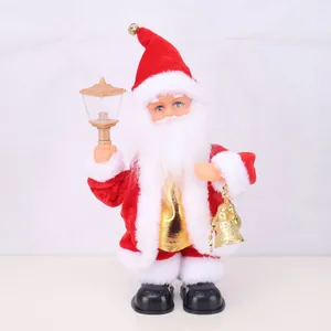 Standing electric Santa Claus doll with lantern and bells for Christmas window decor