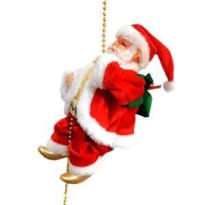 Electric climbing Santa Claus on gold bead string for Xmas decor