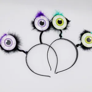 Serre-têtes d'Halloween avec globes oculaires, plumes et ressorts pour décorations de fête