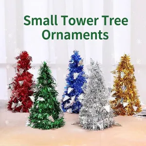 Mini Desktop Christmas Tree Glitter Tinsel Tabletop Decor For Home Mall Hotel Office Party Festive Xmas Ornament Tree With Star