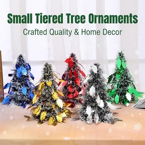Set of five colorful mini tinsel Christmas tree ornaments for festive holiday tabletop decoration