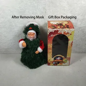 30cm electric singing dancing Santa Claus toy with green mask and festive gift box
