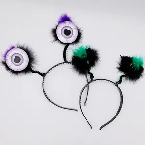 Serre-tête à Ressort Halloween Gros Yeux Plumes Effrayantes pour Fête de Déguisement Accessoire de Costume d'Horreur