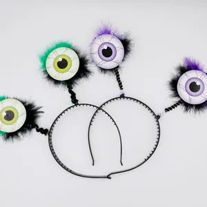 Serre-têtes d'Halloween aux yeux effrayants avec ressorts et plumes pour la fête
