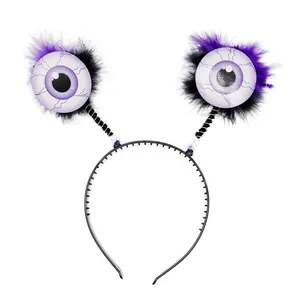 Serre-tête d'Halloween effrayant avec de grands globes oculaires violets sur ressorts