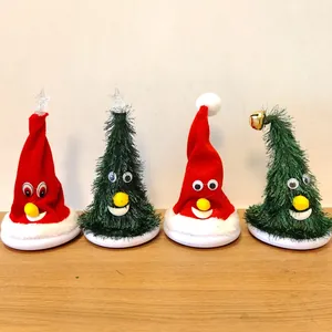 Electric singing and dancing Christmas hat and tree plush toys with funny faces