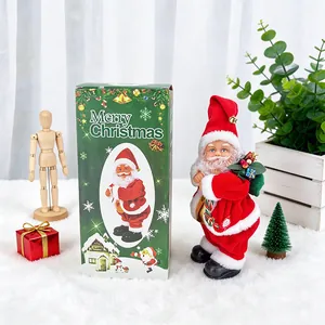 Electric standing Santa Claus doll with gift box for Christmas window decoration