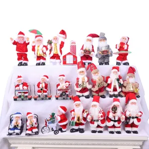 Variety of electric Santa Claus dolls in different costumes and poses for Christmas decor