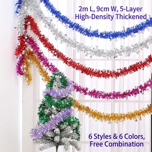 Shiny Christmas Tinsel Garland Thick Metallic Star Streamer For Holiday Party Wedding Home Decor Xmas Tree Ornament Decoration