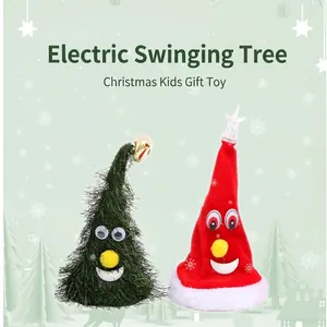 Electric Swinging Christmas Tree Santa Hat Toy With Music Lights Cartoon Xmas Ornament Kids Holiday Gift
