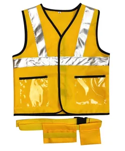 Detail view of yellow children's construction vest and matching utility belt set