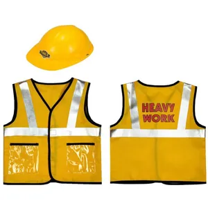 Children's yellow construction engineer vest and hard hat costume set for role play