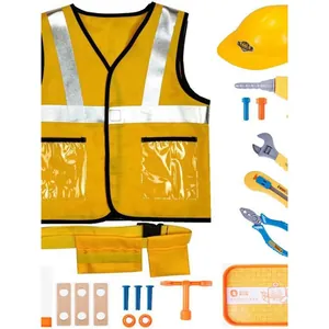 Halloween kids construction worker costume set with yellow vest, helmet and tools
