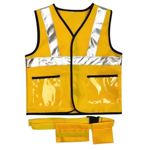 Yellow kids engineer costume set featuring reflective safety vest and tool belt