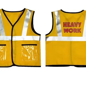 Kids yellow construction vest costume with silver reflective strips and back print