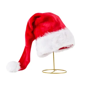 Cappello di Babbo Natale rosso lungo 75 cm in peluche su un supporto in metallo dorato chic