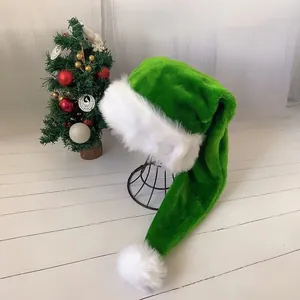 75cm long green plush Christmas hat with fluffy white fur trim and pom pom detail