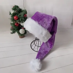Vibrant purple 75cm plush Christmas hat with fluffy white fur trim and soft pom-pom